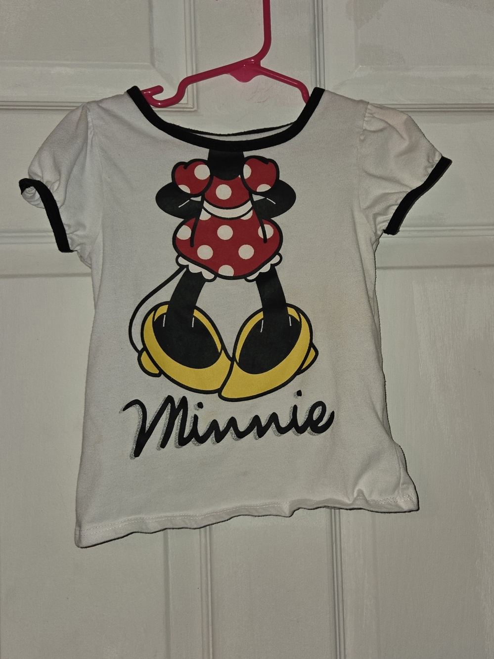 Disney Jr Minnie Mouse White Graphic Short Sleeve Tee Red & Yellow Accents SZ 5T